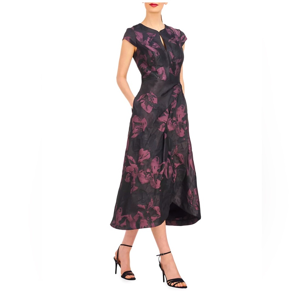COPY - Kay Unger Massimo’s Tea Length Dress in on trend burgundy jacquard size …
